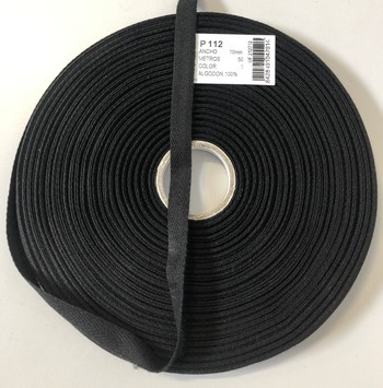 Keperband katoen 10mm (50 m), Zwart